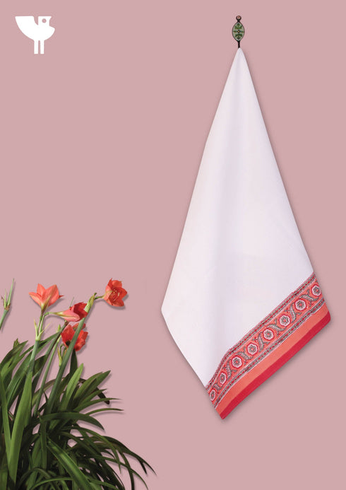 Handloom Cotton Hand Towel With Block Print Border
